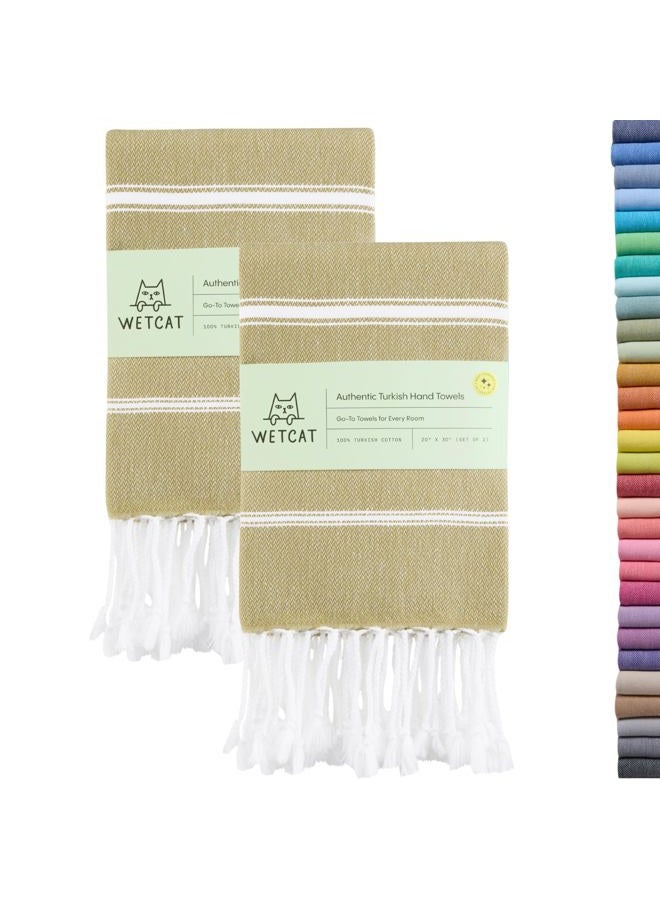 WetCat Turkish Hand Towels with Hanging Loop, Set of 2 (20" x 30") 100% Turkish Cotton, Pre-Washed, Quick Drying, for Kitchen or Bathroom - Pale Olive Green - Image 1