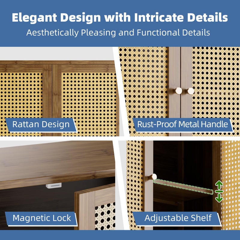 HITNET Bamboo Medicine Cabinet, Wall Mounted Bathroom Cabinet with Adjustable Shelf, Double Rattan Door Hanging Storage Organizer Over Toilet for Entryway, Laundry Room (Walnut) - Image 5