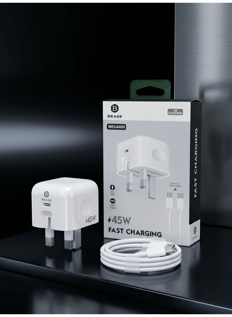 Brass شاحن سريع 45 واط، محول USB-C PD مع كابل من النوع C إلى النوع C، شاحن صغير الحجم عالي السرعة لأجهزة أندرويد، سامسونج، آيفون، تابلت، ولابتوب - Image 5