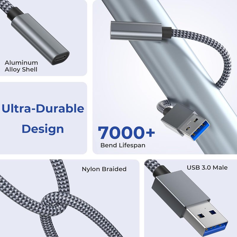 Basesailor USB 3.0 to USB C Adapter 3.3FT 2Pack,USBC Female to A Male Cable,5Gbps 3.1 Type C Charger Connector for Apple iPhone 17 16 16e 15 Pro Max,iPad Air Mini 7,Samsung Galaxy S25 S24,Z Fold Flip - Image 3