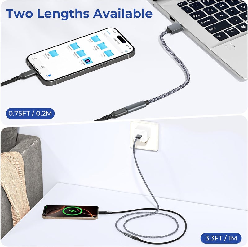 Basesailor USB 3.0 to USB C Adapter 3.3FT 2Pack,USBC Female to A Male Cable,5Gbps 3.1 Type C Charger Connector for Apple iPhone 17 16 16e 15 Pro Max,iPad Air Mini 7,Samsung Galaxy S25 S24,Z Fold Flip - Image 4