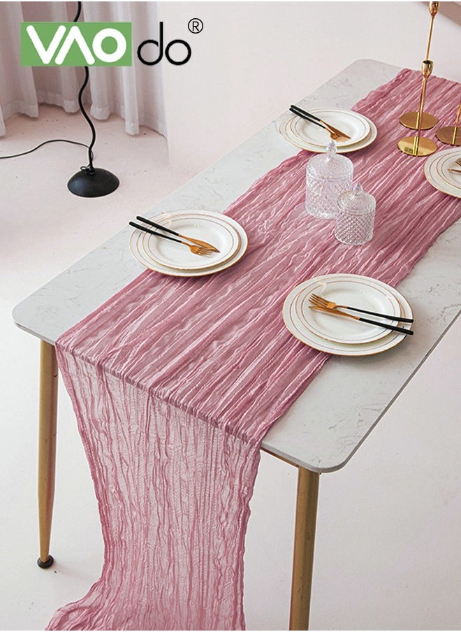 VAOdo - Translucent Table Runner Chessian Tablecloth for Wedding Reception Bridal Shower Party Decoration Table Centerpiece 90*340CM Pink - Image 1