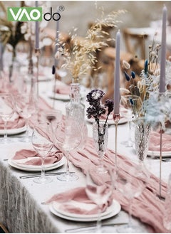 VAOdo Translucent Table Runner Chessian Tablecloth for Wedding Reception Bridal Shower Party Decoration Table Centerpiece 90*340CM Pink  - Image 4