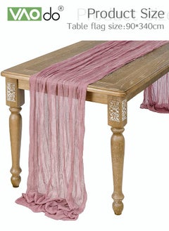 VAOdo Translucent Table Runner Chessian Tablecloth for Wedding Reception Bridal Shower Party Decoration Table Centerpiece 90*340CM Pink  - Image 2