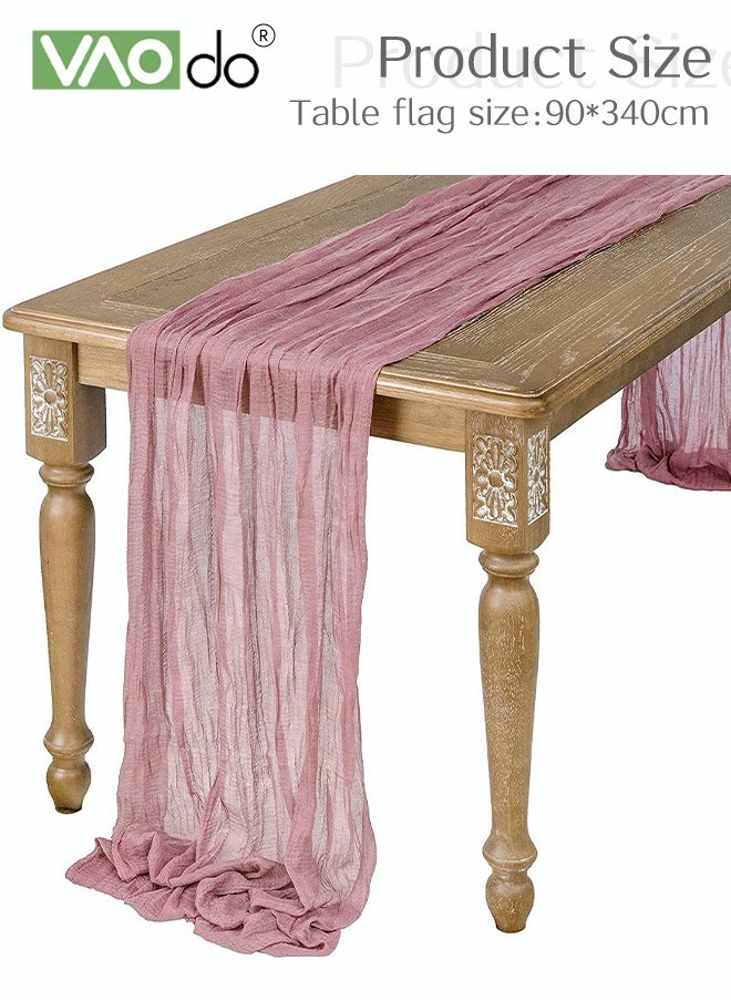 VAOdo - Translucent Table Runner Chessian Tablecloth for Wedding Reception Bridal Shower Party Decoration Table Centerpiece 90*340CM Pink - Image 1