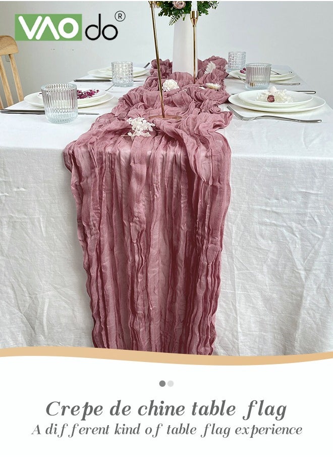 VAOdo - Translucent Table Runner Chessian Tablecloth for Wedding Reception Bridal Shower Party Decoration Table Centerpiece 90*340CM Pink - Image 1