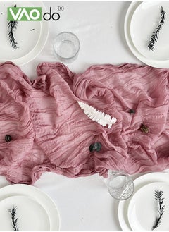 VAOdo Translucent Table Runner Chessian Tablecloth for Wedding Reception Bridal Shower Party Decoration Table Centerpiece 90*340CM Pink  - Image 3