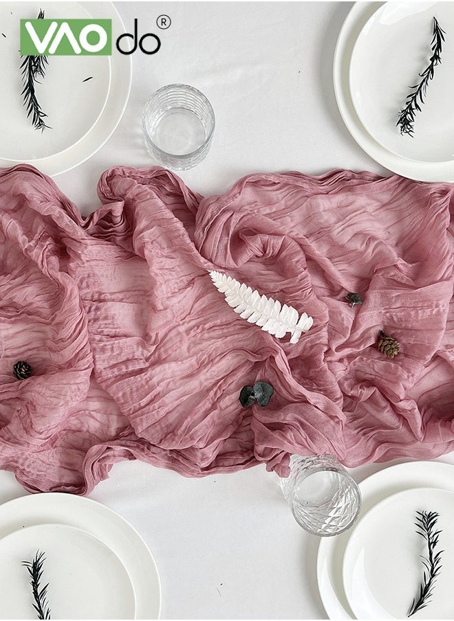 VAOdo - Translucent Table Runner Chessian Tablecloth for Wedding Reception Bridal Shower Party Decoration Table Centerpiece 90*340CM Pink - Image 1