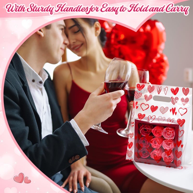 Capoda 50 Pcs Valentines Day Gift Bags 7.9 x 11.8 x 4.7 Inch Valentines Treat Candy Goodies Bag Bulk with Handles Reusable Red Heart Plastic Bags for Classroom Wedding Birthday Party Favors Supplies - Image 5