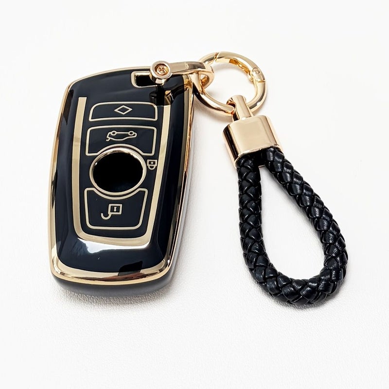 Gray Blue Advanced Soft TPU Key Box Compatible With Remote Keys For Select Vehicle Models Including X1 X3 X4 X5 X6 1 2 4 5 6 7 M3 M5 M6 GT3 GT5 G30 F10 F15 F16 F20 With Keychains - Image 1