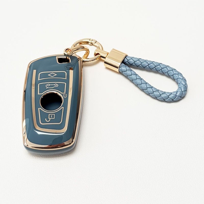 Gray Blue Advanced Soft TPU Key Box Compatible With Remote Keys For Select Vehicle Models Including X1 X3 X4 X5 X6 1 2 4 5 6 7 M3 M5 M6 GT3 GT5 G30 F10 F15 F16 F20 With Keychains - Image 5