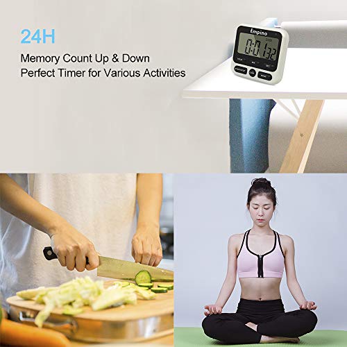 Empino Digital Kitchen Timer, Cooking Timer, 12-Hour Display Clock, Large Display, Strong Magnet Back, Loud Alarm, Memory Function, Count-Up & Count Down for Cooking Baking Sports Game Office Exercise - Image 3