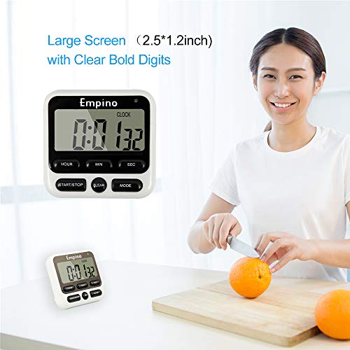 Empino Digital Kitchen Timer, Cooking Timer, 12-Hour Display Clock, Large Display, Strong Magnet Back, Loud Alarm, Memory Function, Count-Up & Count Down for Cooking Baking Sports Game Office Exercise - Image 4