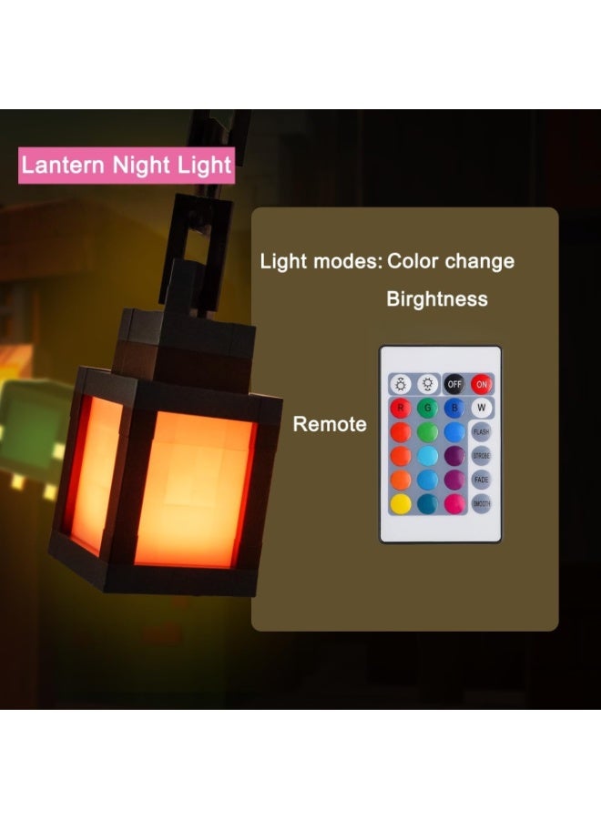 Pixelated Lantern Night Light, LED 16 Colors Changing Hanging Lantern Lamp - Rechargeable Wall Tabletop Night Lights for Gamer Boys Girls Man Bedroom Game Room Wall Decor - Image 3