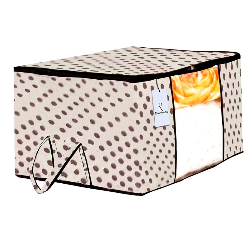 Kuber Industries Polka Dot Design 3 Piece Non Woven Underbed Storage Bag Storage Organiser Blanket Cover with Transparent Window Extra Large Ivory CTKTC134503 - Image 2