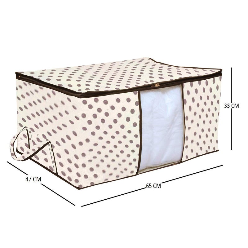 Kuber Industries Polka Dot Design 3 Piece Non Woven Underbed Storage Bag Storage Organiser Blanket Cover with Transparent Window Extra Large Ivory CTKTC134503 - Image 5