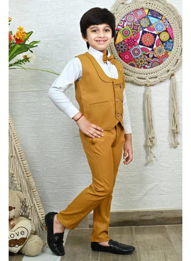 BT DEZINES Mustard 3 Piece Suit Set for Boys