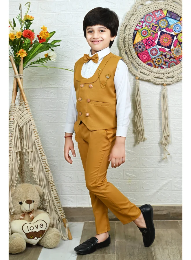 BT DEZINES Mustard 3 Piece Suit Set for Boys