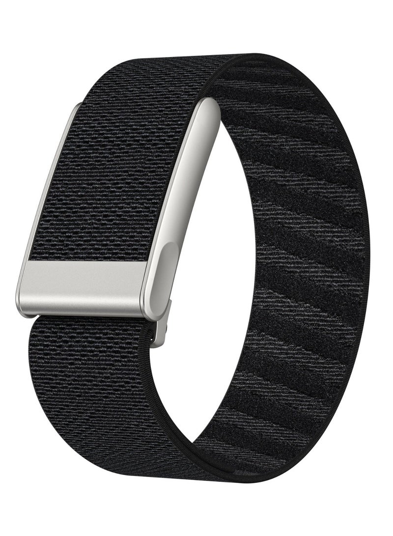 SKT Shiketro Nylon Woven Elastic Band for WHOOP 5.0MG ECG Tracker, Breathable Loop Replacement Strap, Comfortable Adjustable Wrist Band, Black Titanium Frame - Image 1