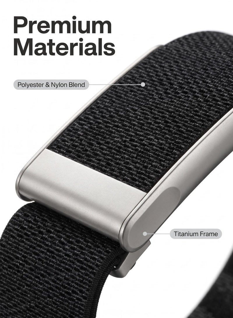 SKT Shiketro Nylon Woven Elastic Band for WHOOP 5.0MG ECG Tracker, Breathable Loop Replacement Strap, Comfortable Adjustable Wrist Band, Black Titanium Frame - Image 5