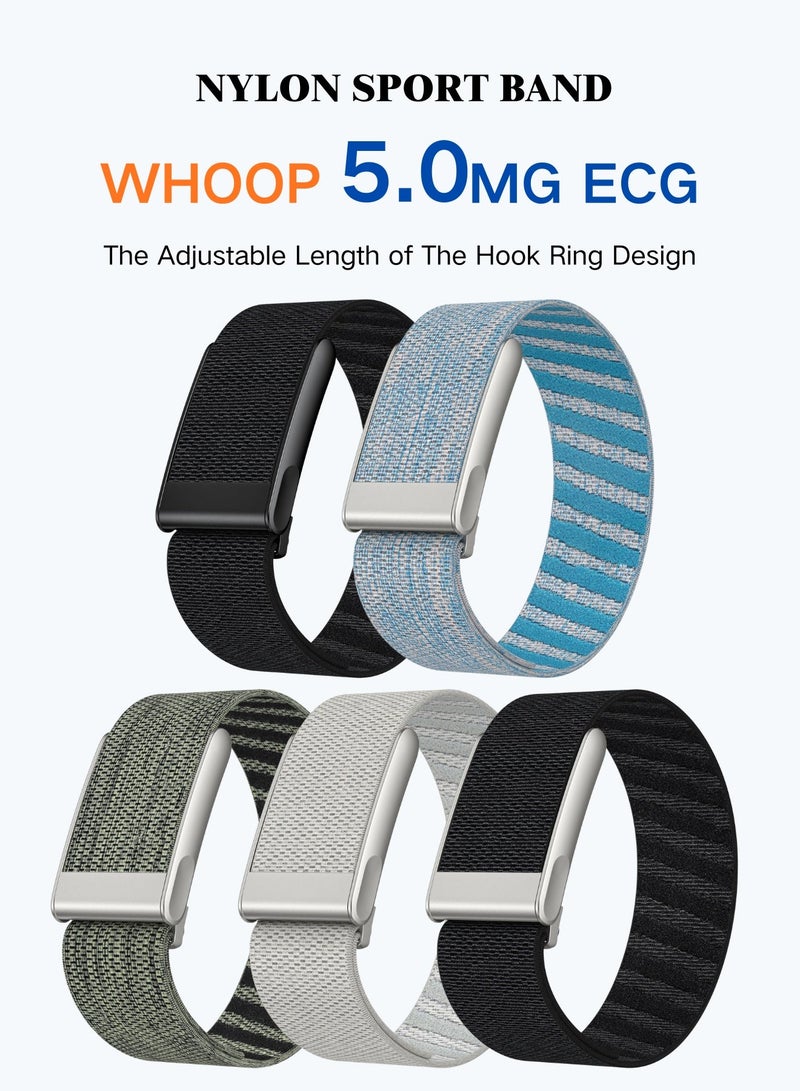 SKT Shiketro Nylon Woven Elastic Band for WHOOP 5.0MG ECG Tracker, Breathable Loop Replacement Strap, Comfortable Adjustable Wrist Band, Black Titanium Frame - Image 2