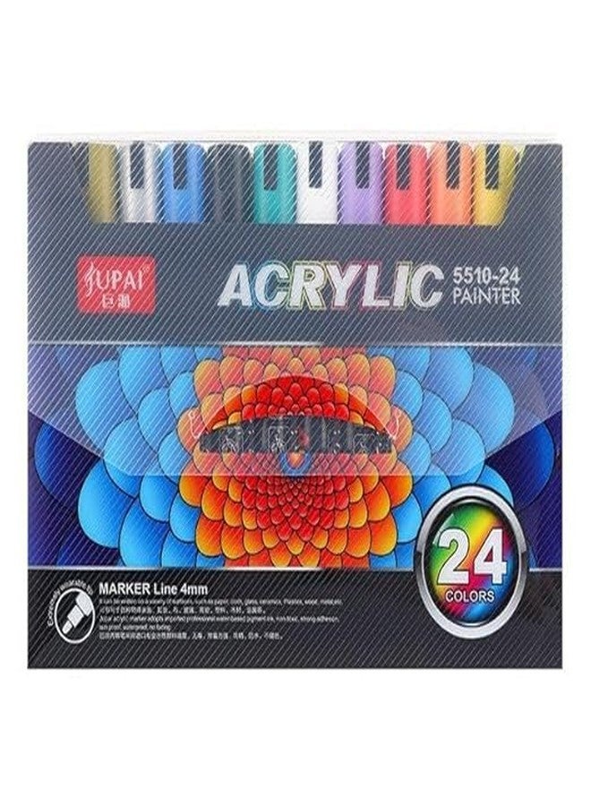 ADOERE أقلام تلوين أكريليك من أدويري، أقلام تلوين فنية برأس متوسط لأعمال يدوية على الزجاج والسيراميك والصخور والخشب والقماش والمعادن والأقمشة، أقلام أكريليك عالية الصبغة (متعددة الألوان) (عبوة من 24 قلمًا) - Image 1