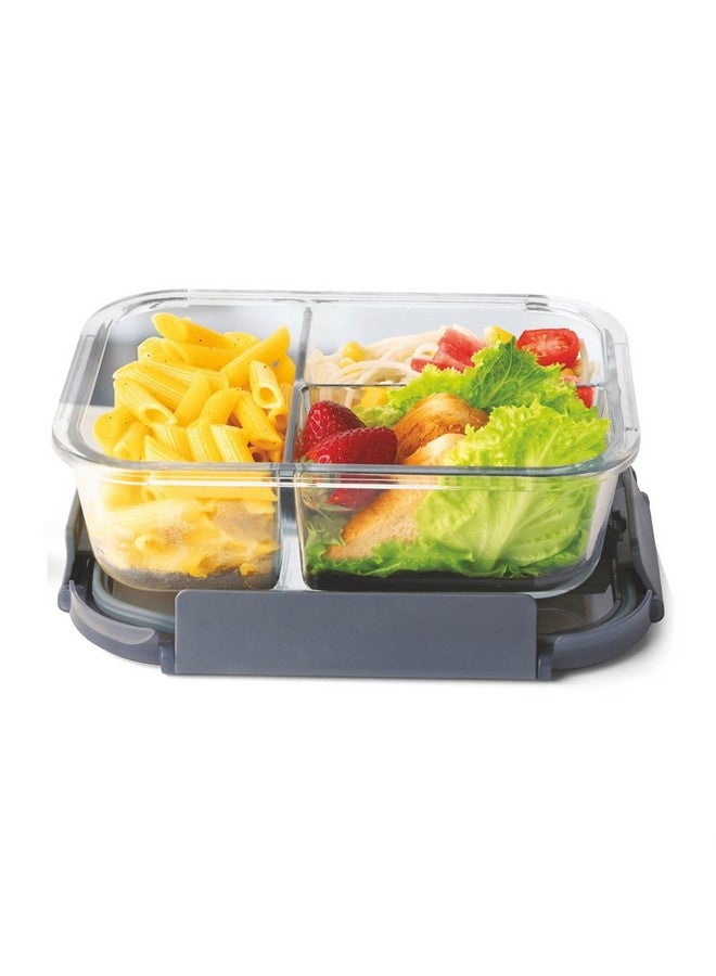 Signoraware Slim High Borosilicate Glass Three Compartment Lunch Box | Leakproof | Microwave, Oven & Dishwasher Safe | Airtight | High Heat Acceptance | Direct Fridge to Oven (1000ml | Clear) - Image 1