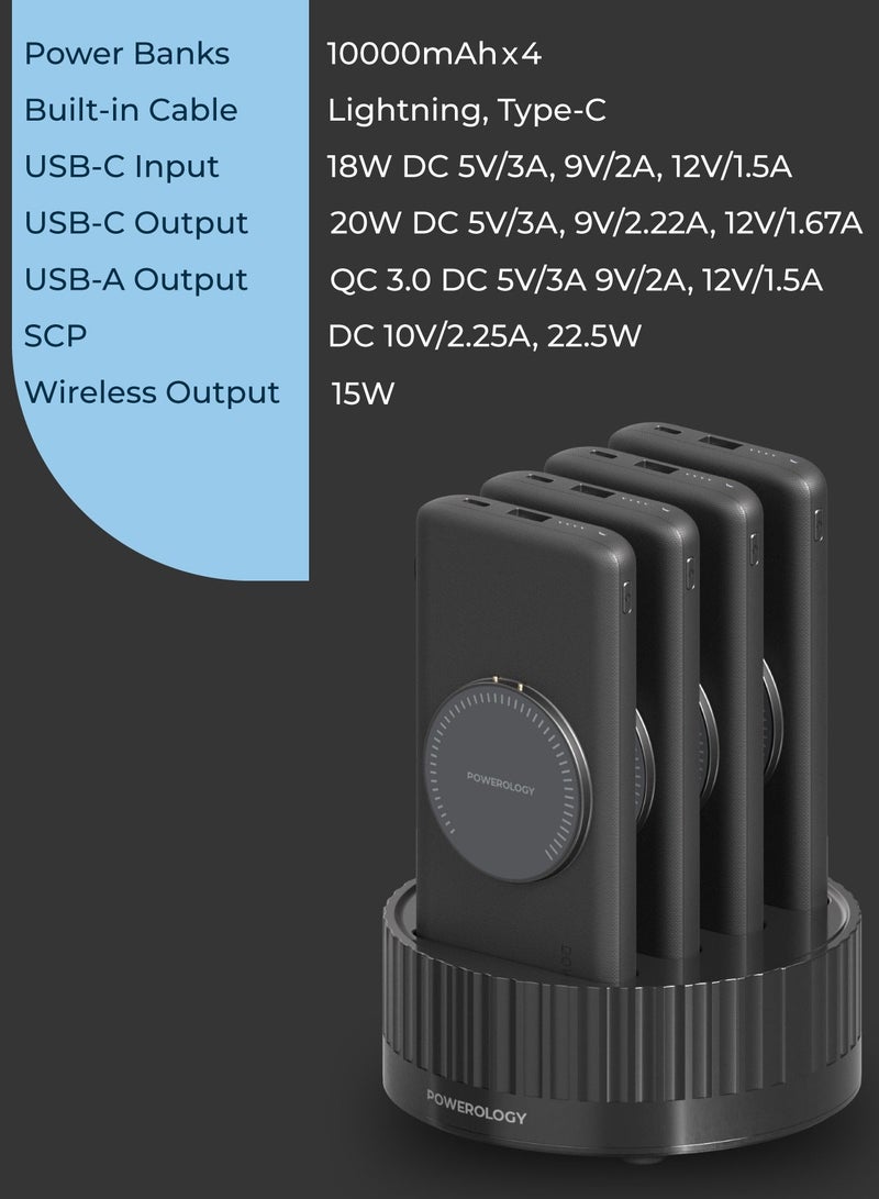 باورولوجي محطة طاقة 4 في 1 مع بنوك طاقة لاسلكية 10000 مللي أمبير في الساعة / 20 واط PD / 100 واط QC / حماية مدمجة / MagSafe سريع لاسلكي - أسود - Image 3