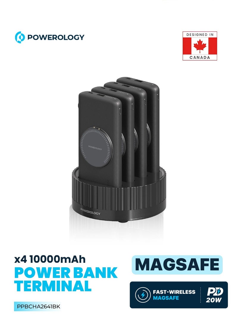 باورولوجي محطة طاقة 4 في 1 مع بنوك طاقة لاسلكية 10000 مللي أمبير في الساعة / 20 واط PD / 100 واط QC / حماية مدمجة / MagSafe سريع لاسلكي - أسود - Image 1