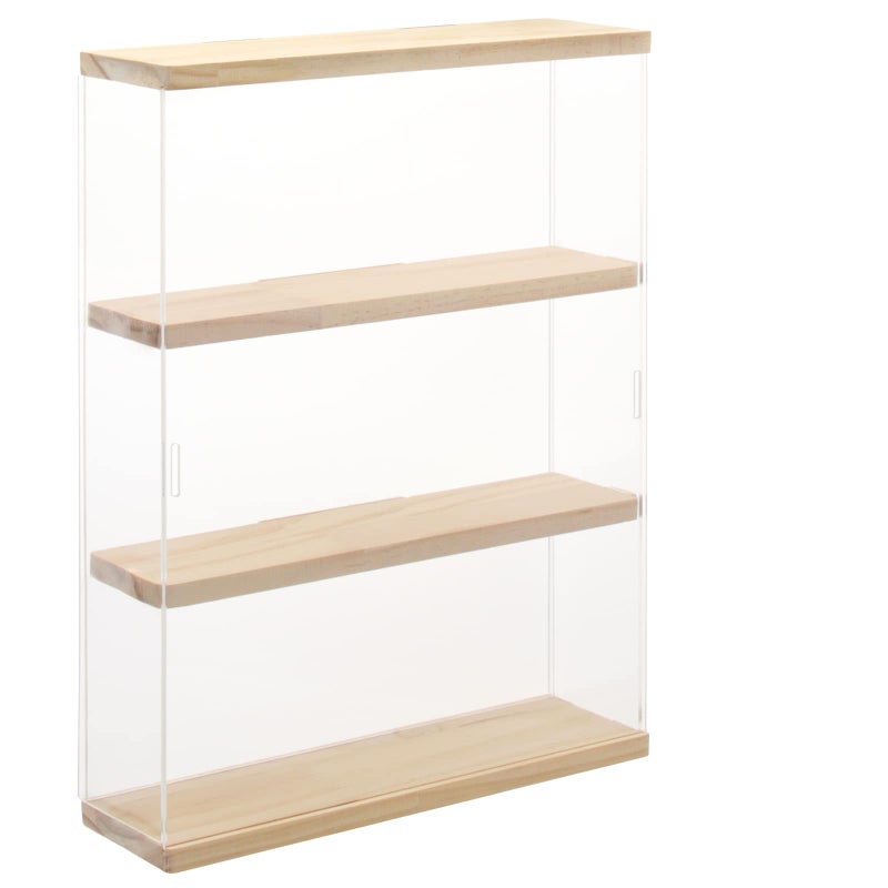 NONEMEY Clear Acrylic Display Case Stand with Wood Base 2 Tierã€3 Tier Storage Box Wall Mount Showcase Dustproof Organizer Box for Collectibles (3Tier 12Ã—3.3Ã—15inch) - Image 1