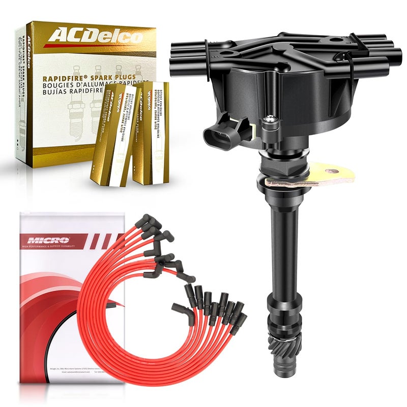 MAS Ignition Distributor and 6Pcs ACDelco Platinum Spark Plugs  Wires Compatible with Chevy GMC 43L V6 Vortec OEM 12570426 1103417 1104078 1103976 1103917 12598210 01104078 93441559