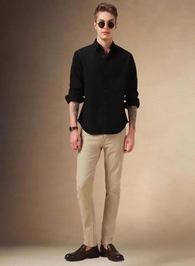 Dennis Lingo Dennis Lingo Button-Down Collar Plain Long Sleeve Shirt