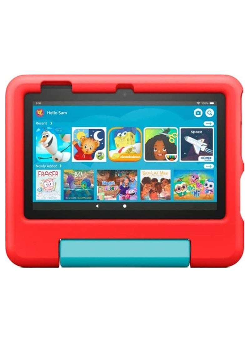 REBENUO Fire Kids 7 tablet for children, 8-inch screen, equipped with 3GB RAM and 16GB storage space, with a durable shock-resistant cover (red) - Image 1