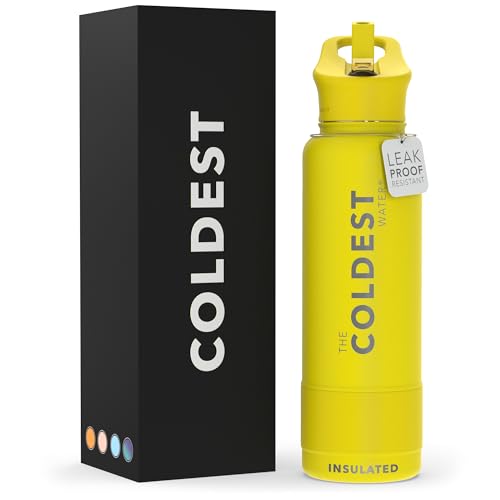 Coldest Insulated Water Bottle with Straw Lid  Stainless Steel Metal Thermos for Men  Women Solar Yellow 40 oz