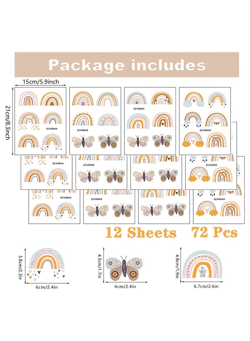 KASTWAVE 12 Sheets 72 Pcs Brown Gray Rainbow Butterfly Wall Stickers, DIY Art Wall Decals Removable Vinyl Peel and Stick for Kids Baby Nursery Closet Refrigerator Living Room Children's Room Bedroom - Image 5