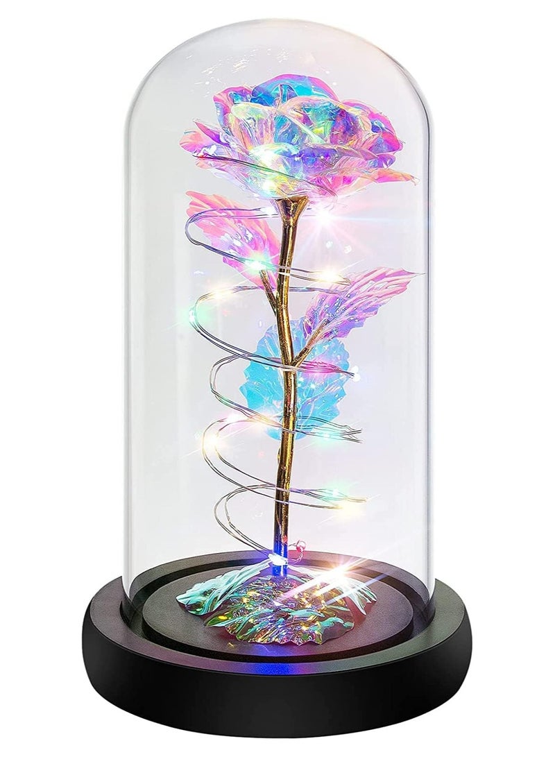 GT-Wheel Galaxy Rose Flower Gift Colorful Artificial Rose Forever in Glass Dome For Wedding Anniversary Birthday  - Image 1