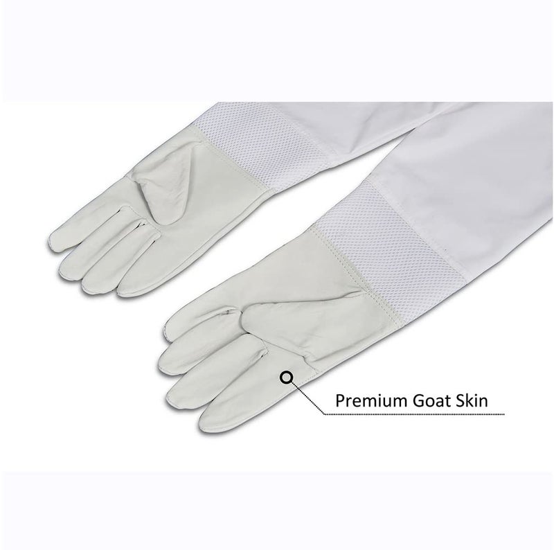 BURHAIR Mr.Bee Beekeeping Supply Goatskin Leather Beekeeper Gloves with Vent Long Canvas Sleeve & Elastic Cuff XL - Image 4