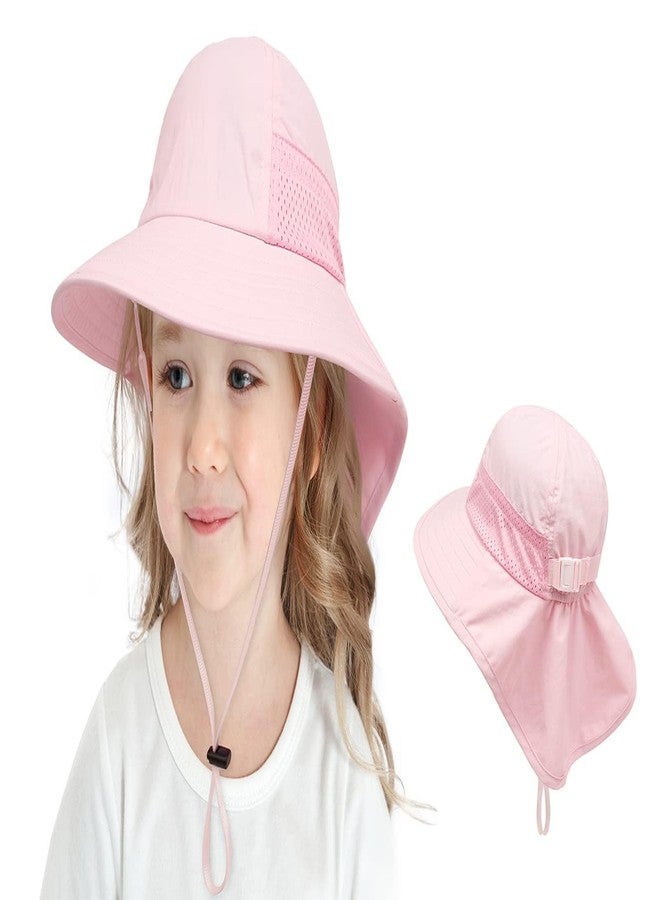 CHUNG Baby Sun Protection Hat Kids Summer Toddler UPF 50+ Wide Brim Neck Flap Beach Play Caps for Boys Girls, 2PK-White&Pink, 3-24 Months - Image 2