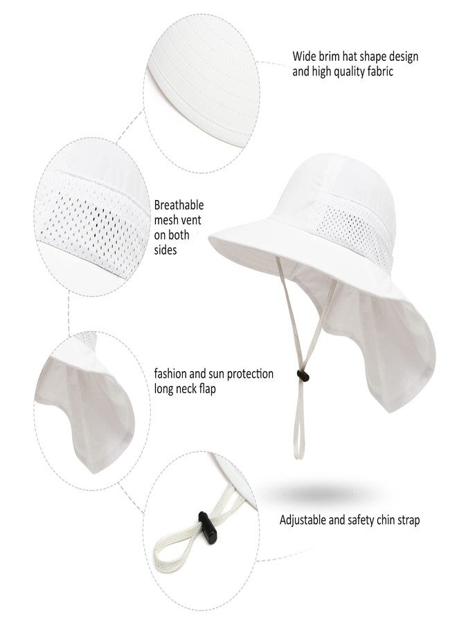 CHUNG Baby Sun Protection Hat Kids Summer Toddler UPF 50+ Wide Brim Neck Flap Beach Play Caps for Boys Girls, 2PK-White&Pink, 3-24 Months - Image 4