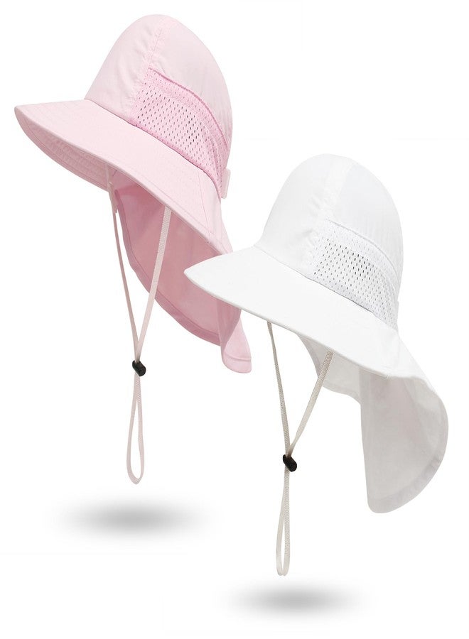 CHUNG Baby Sun Protection Hat Kids Summer Toddler UPF 50+ Wide Brim Neck Flap Beach Play Caps for Boys Girls, 2PK-White&Pink, 3-24 Months - Image 1