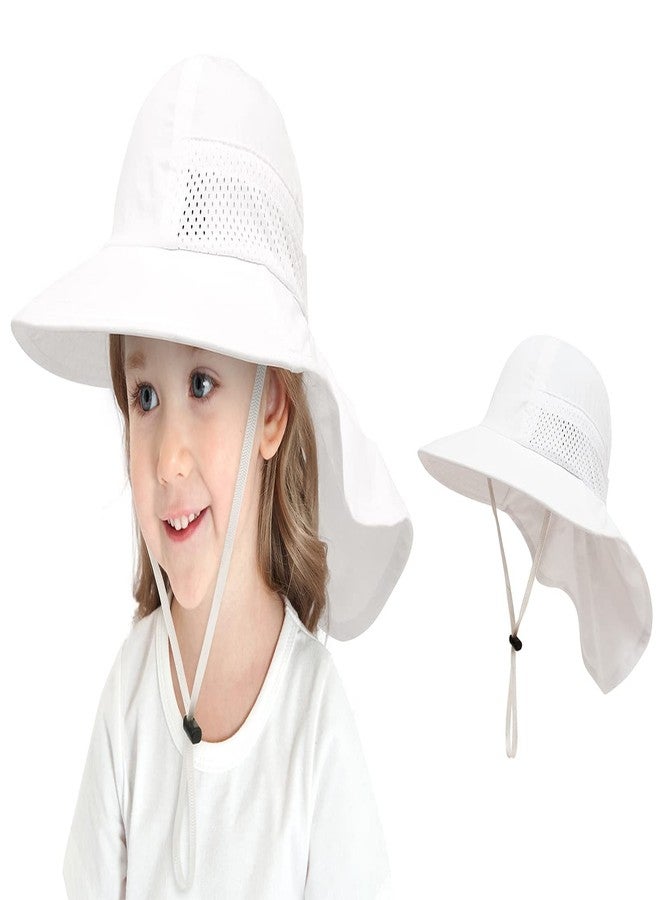 CHUNG Baby Sun Protection Hat Kids Summer Toddler UPF 50+ Wide Brim Neck Flap Beach Play Caps for Boys Girls, 2PK-White&Pink, 3-24 Months - Image 3