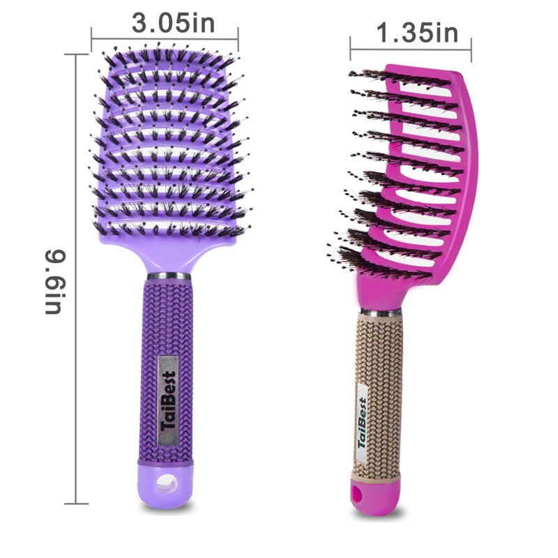 TaiBest Boar Bristle Hair Brush Set - Dry/Wet Hair Brush Detangler for Fine, Thick, Curly Hair - Curved and Vented Hair Brush for Women, Men or Kids (Purple & Rose Red) - Image 5