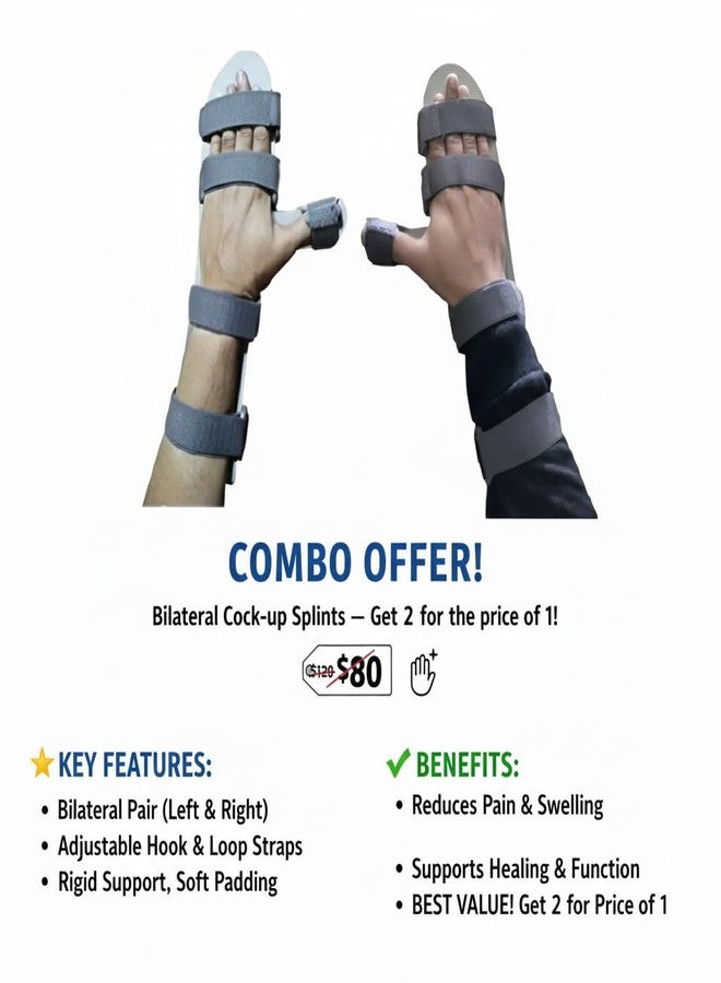 Dr Helix Cock Up Splint Right & Left Hand Combo - Wrist & Hand Support Brace for Pain Relief - Adjustable Lightweight Resting Splint for Sprain, Tendonitis, Carpal Tunnel, Injury Recovery - (M) - Image 4
