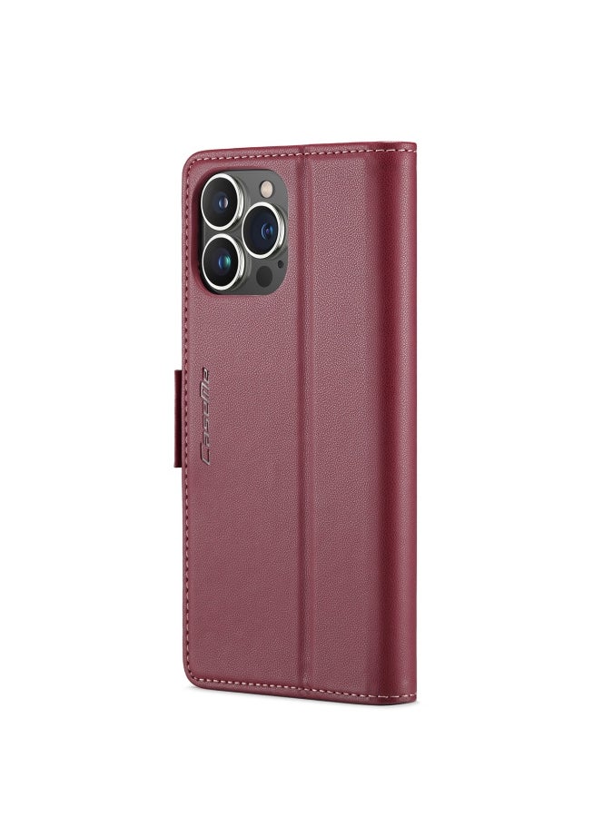 CaseMe Flip Wallet Case For iPhone 14 Pro Max [RFID Blocking] PU Leather Wallet Flip Folio Case with Card Holder Kickstand Shockproof Phone Cover (Red)  - Image 2