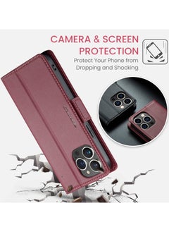 CaseMe Flip Wallet Case For iPhone 14 Pro Max [RFID Blocking] PU Leather Wallet Flip Folio Case with Card Holder Kickstand Shockproof Phone Cover (Red)  - Image 3