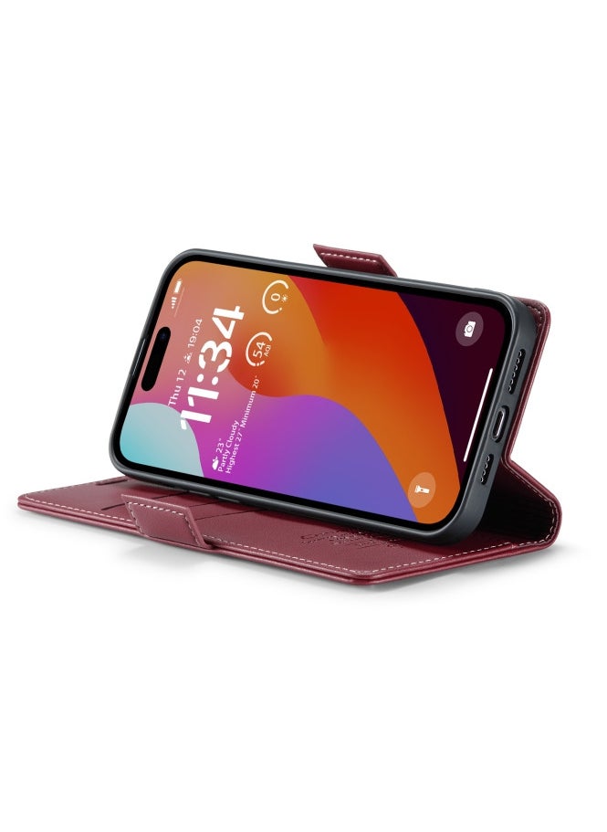 CaseMe Flip Wallet Case For iPhone 14 Pro Max [RFID Blocking] PU Leather Wallet Flip Folio Case with Card Holder Kickstand Shockproof Phone Cover (Red)  - Image 4