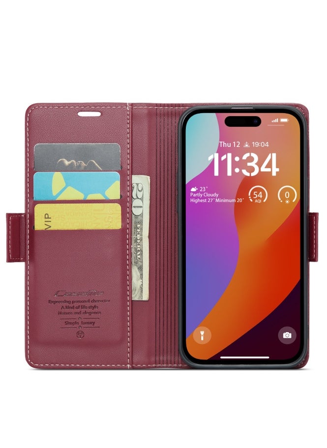 CaseMe Flip Wallet Case For iPhone 14 Pro Max [RFID Blocking] PU Leather Wallet Flip Folio Case with Card Holder Kickstand Shockproof Phone Cover (Red)  - Image 5