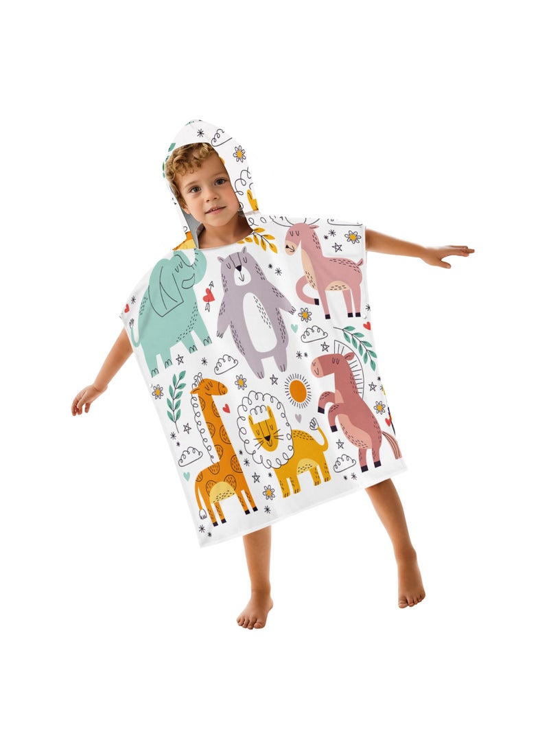 Zikra Hooded Poncho Towels for Kids, Beach Towel Poncho for Children Baby 3-8 Kids Toddler, 75 x 65cm Microfibre Swimming Beach Bath Towel with Animals, Swimming Beach Toweling Robe for Girls Boys - Image 1