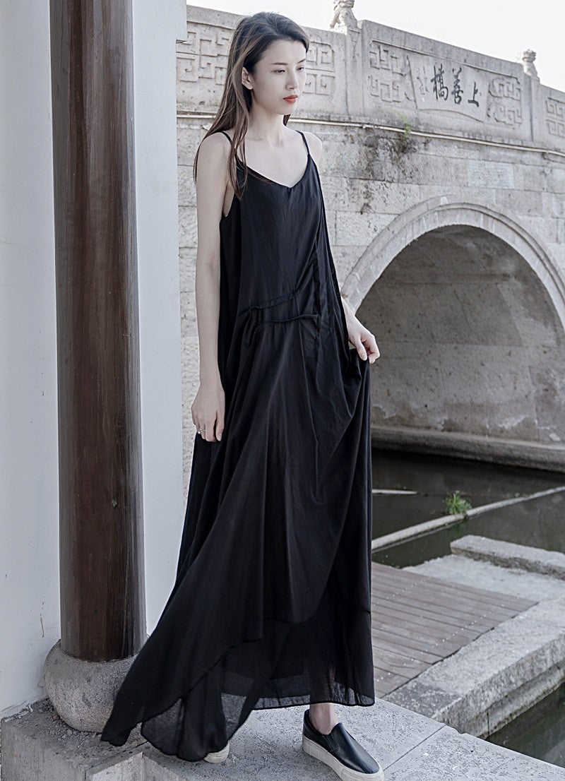 Attributed to the dust small warm homemade art all-match spray-dyed suspender long skirt two-color Black