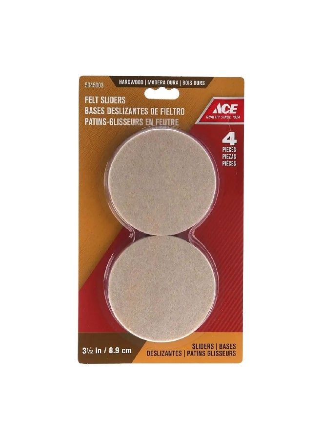 ACE 4-Piece Heavy-Duty Reusable Hardwood Floor Protective Round Felt Pads Beige 8.9 cm 5045003 - Image 1